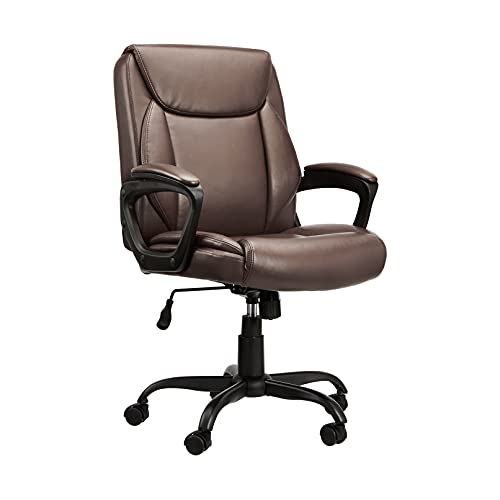 Amazon Basics Classic Puresoft Padded Mid-Back Office Computer Desk Chair with Armrest – Brown