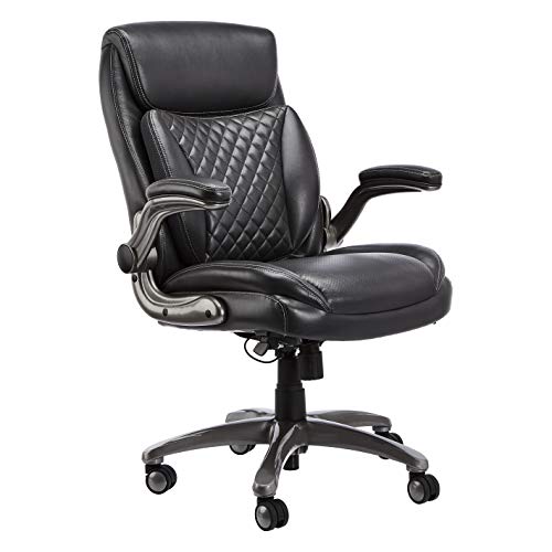 AmazonCommercial Ergonomic High-Back Executive Chair with Flip-up Armrests and Motive Lumbar Support, Black Bonded Leather