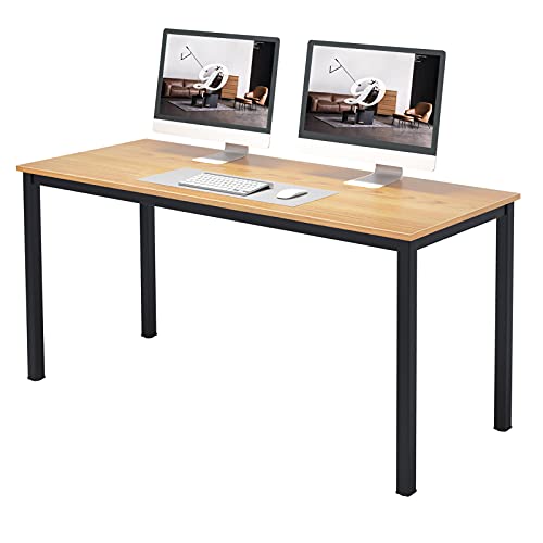 DlandHome 63 inches X-Large Computer Desk, Composite Wood Board, Decent and Steady Home Office Desk/Workstation/Table, BS1-160TB Teak and Black Legs, 1 Pack