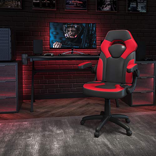 Flash Furniture X10 Gaming Chair Racing Office Ergonomic Computer PC Adjustable Swivel Chair with Flip-up Arms, Red/Black LeatherSoft