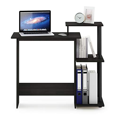 FURINNO Efficient Home Laptop Notebook Computer Desk, Square Side Shelves, Espresso/Black