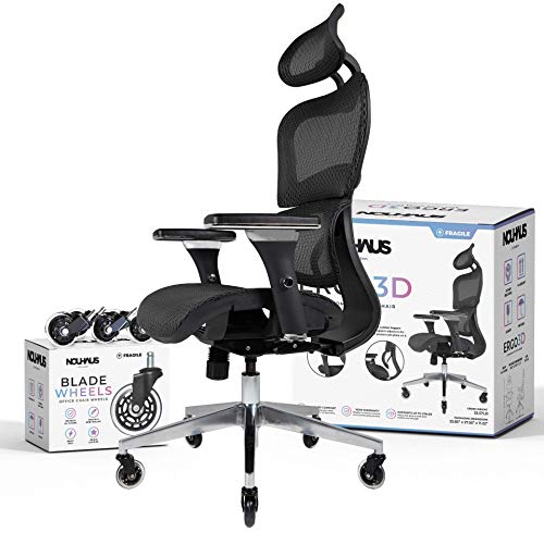 NOUHAUS Ergo3D Ergonomic Office Chair – Rolling Desk Chair with 3D Adjustable Armrest, 3D Lumbar Support and Blade Wheels – Mesh Computer Chair, Gaming Chairs, Executive Swivel Chair (Black)