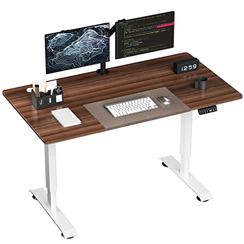 Pawnova Electric Height Adjustable Computer Table, 55 x 27 Inch Home Office Standing Desk for Healthy Working, Walnut