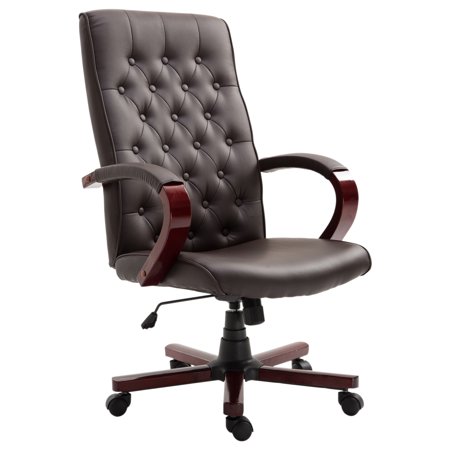 Office Star FL Series Faux Leather Manager’s Adjustable Office Chair with Padded Arms, High-Back, Chocolate