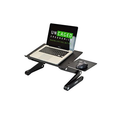 WorkEZ PROFESSIONAL Ergonomic Aluminum Laptop Cooling Stand Lap Desk Tray for Bed Couch. Adjustable height angle tilt notebook macbook pro computer riser folding desktop holder portable,Black