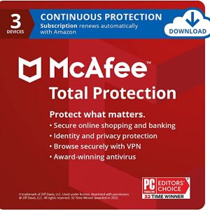 McAfee Total Protection 2023 | 3 Device | Antivirus Internet Security Software | VPN, Password Manager, Dark Web Monitoring | 1 Year with Auto